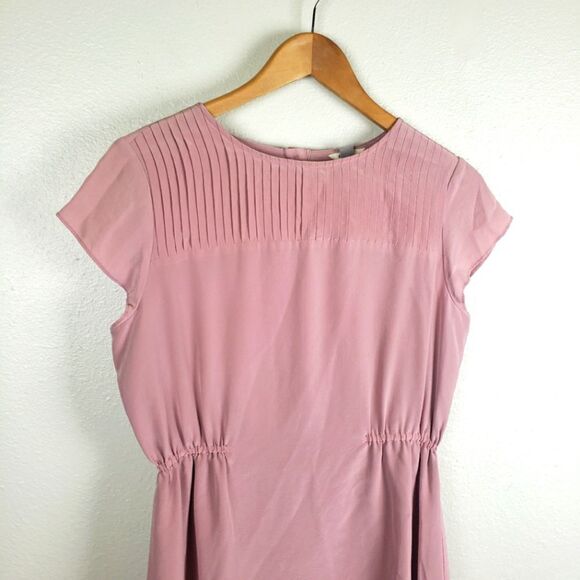 Women's Fossil Fanned Button Lilac Mauve Short Elegant Silk Dress Size Small - Picture 2 of 12